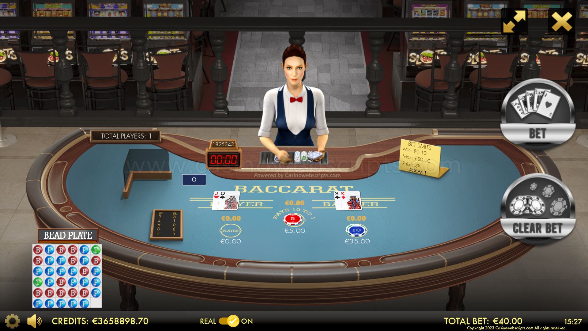 Multiplayer Baccarat 3D Dealer Deluxe result screen