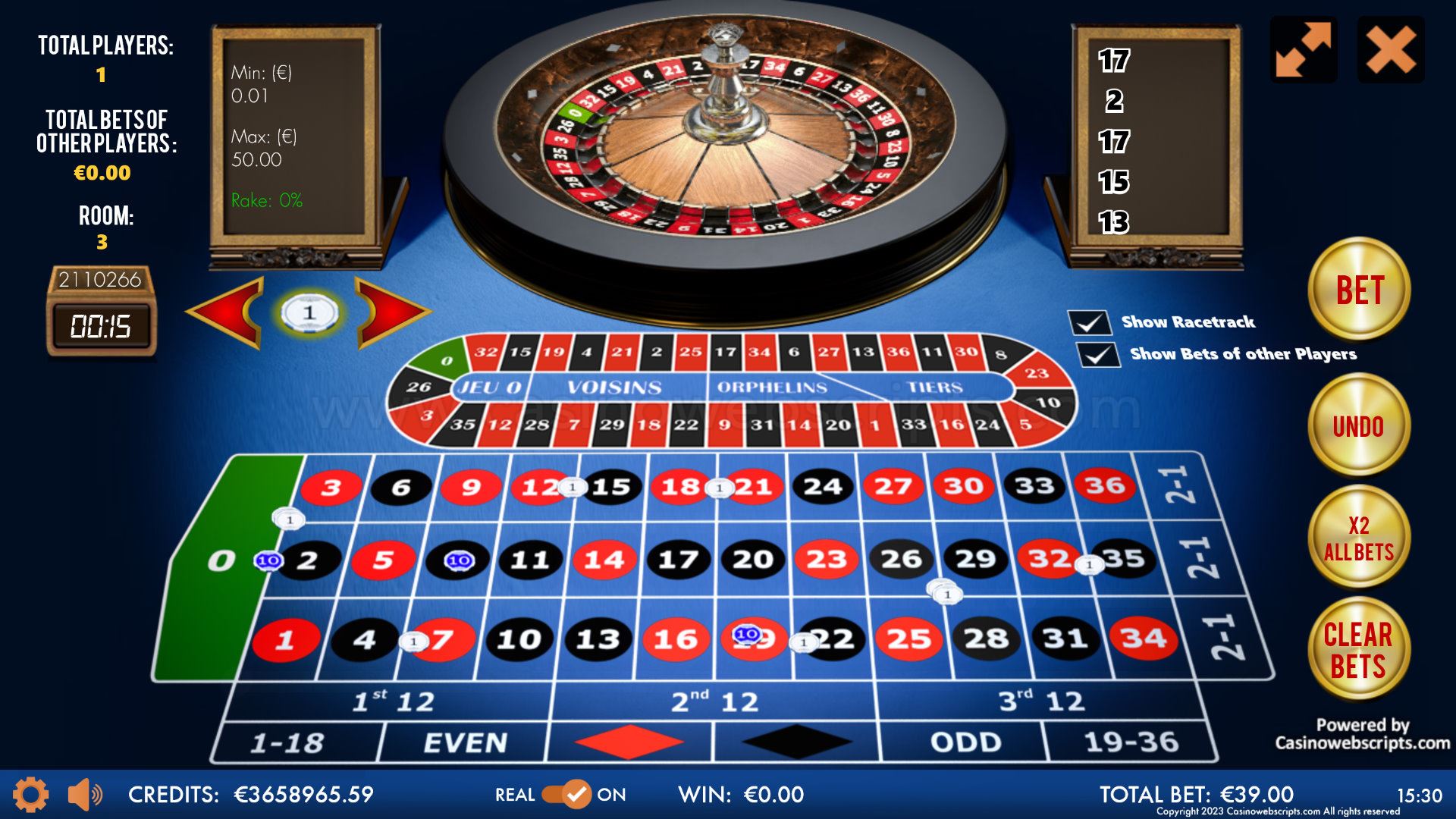 Multiplayer European Roulette 3D Advanced - HTML5 Mobile and PC - Preview