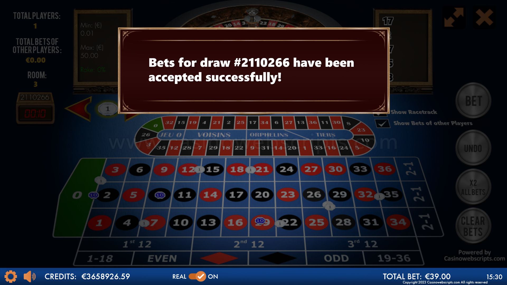 Multiplayer European Roulette 3D Advanced - HTML5 Mobile and PC - Preview