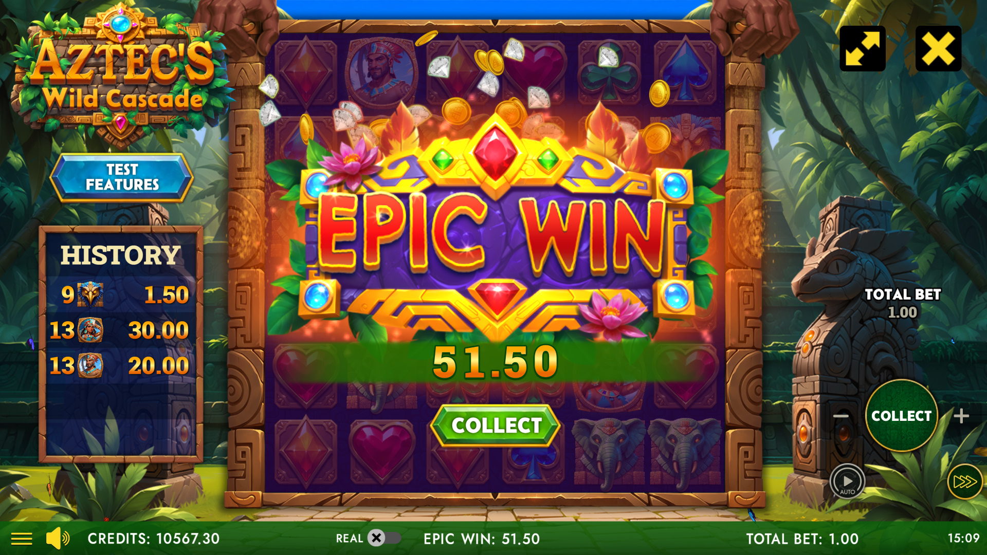 Aztec Wild Cascade epic win with multipliers stacking