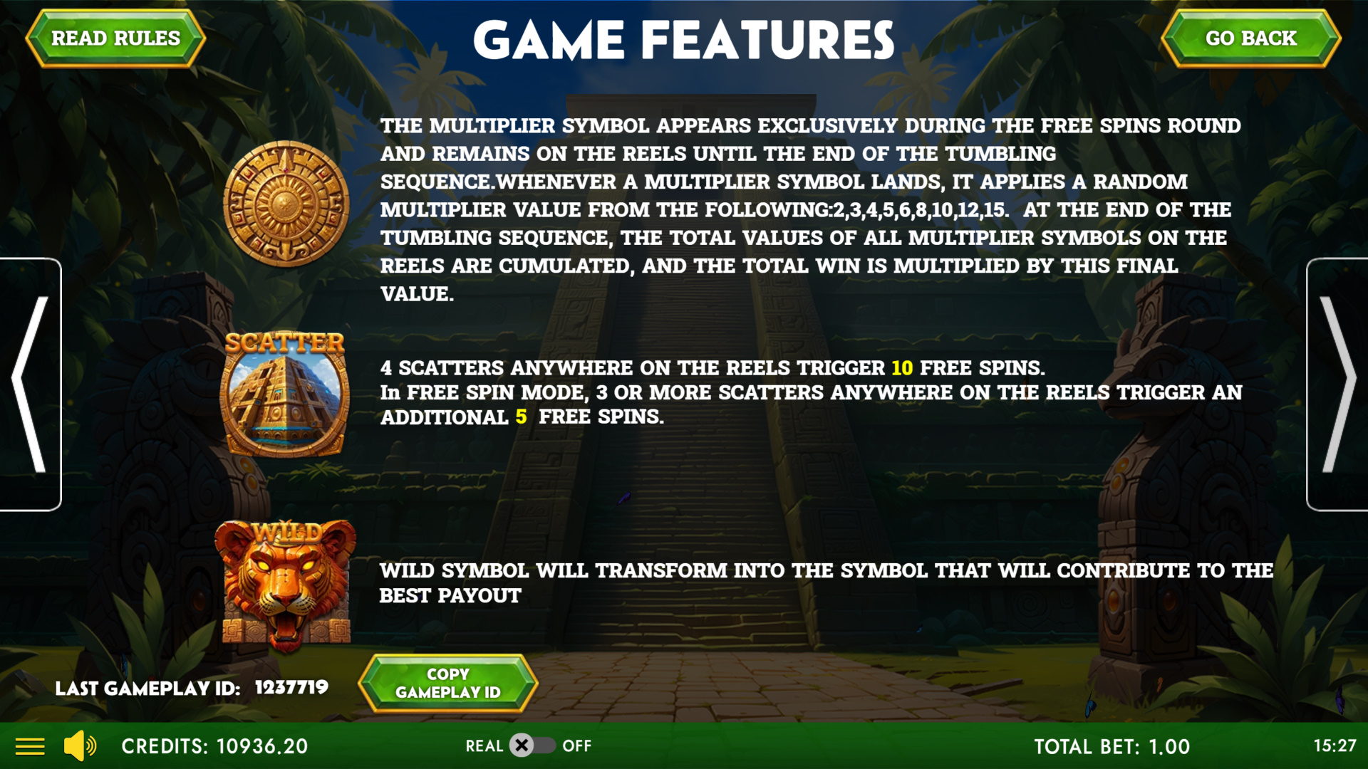 Aztec`s Wild Cascade - Features