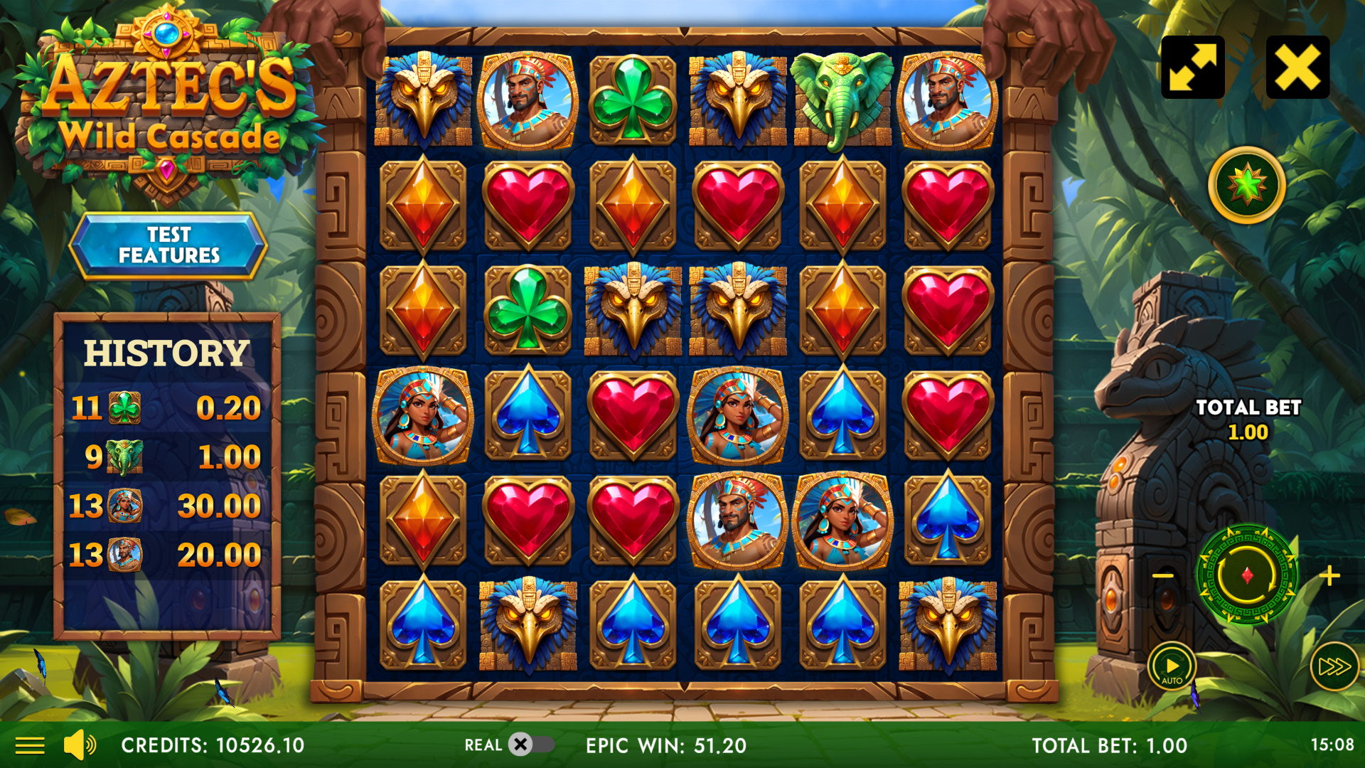 Aztec Wild Cascade main game view with tumble reels