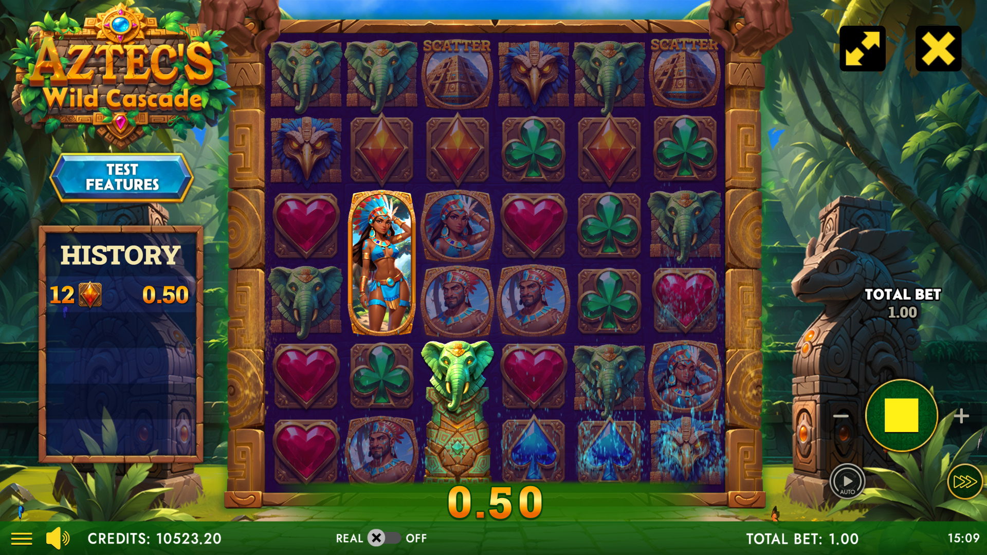 Aztec Wild Cascade win with cascading symbols
