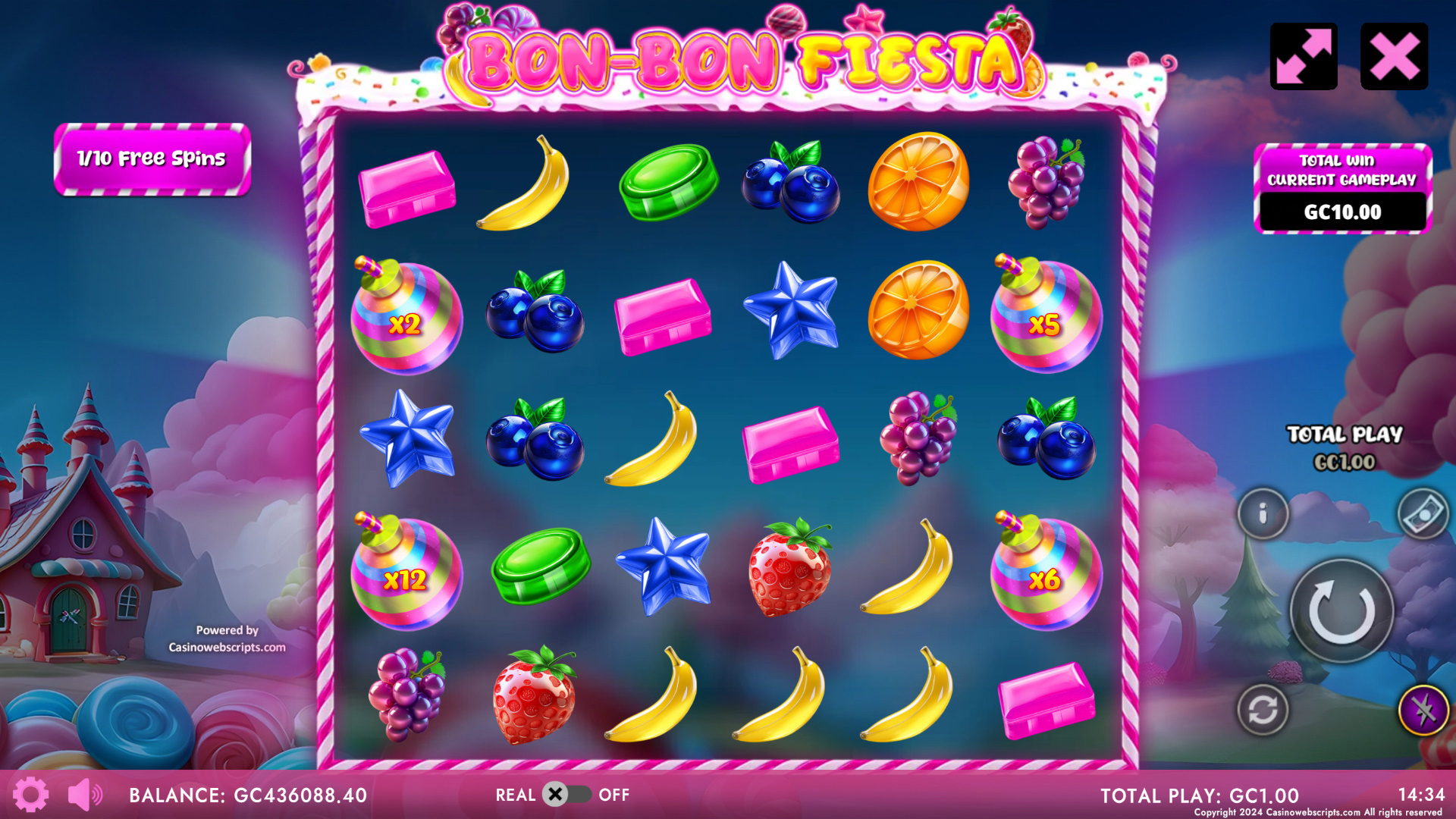 Bon-Bon Fiesta free spins bonus round with active bomb multipliers