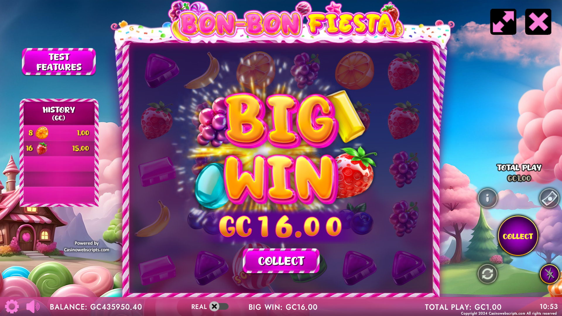 Bon-Bon Fiesta big win with cascading candies