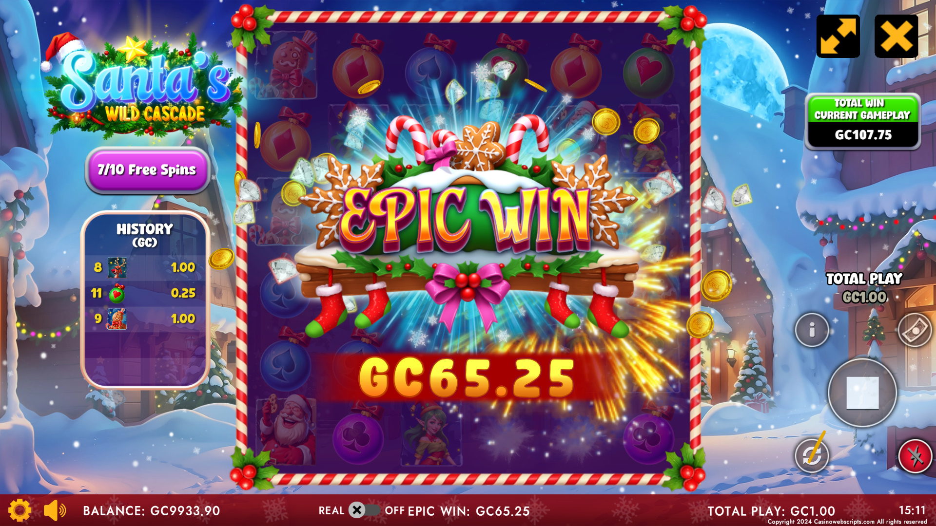 Santa Wild Cascade epic win with maximum multiplier cascade