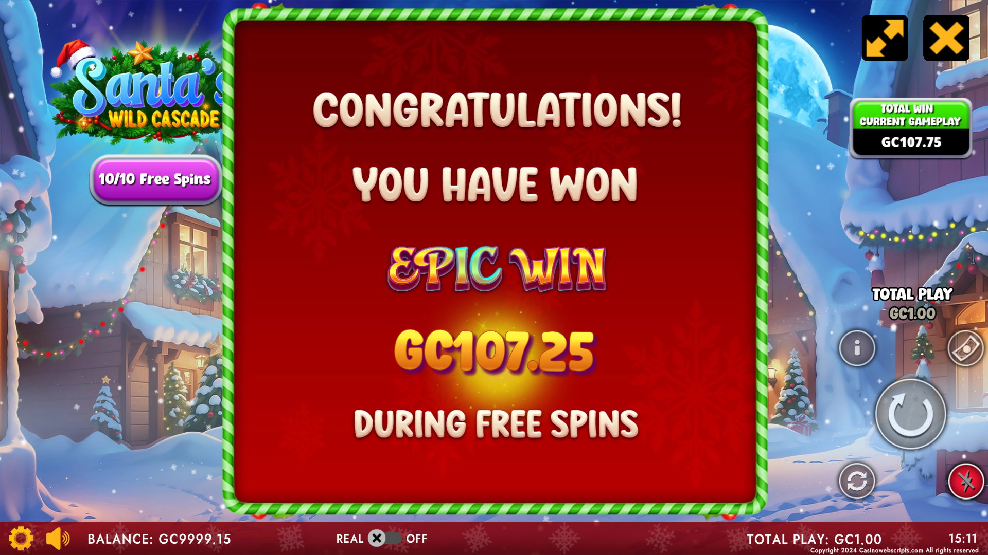 Santa Wild Cascade free spins feature with accumulated multipliers