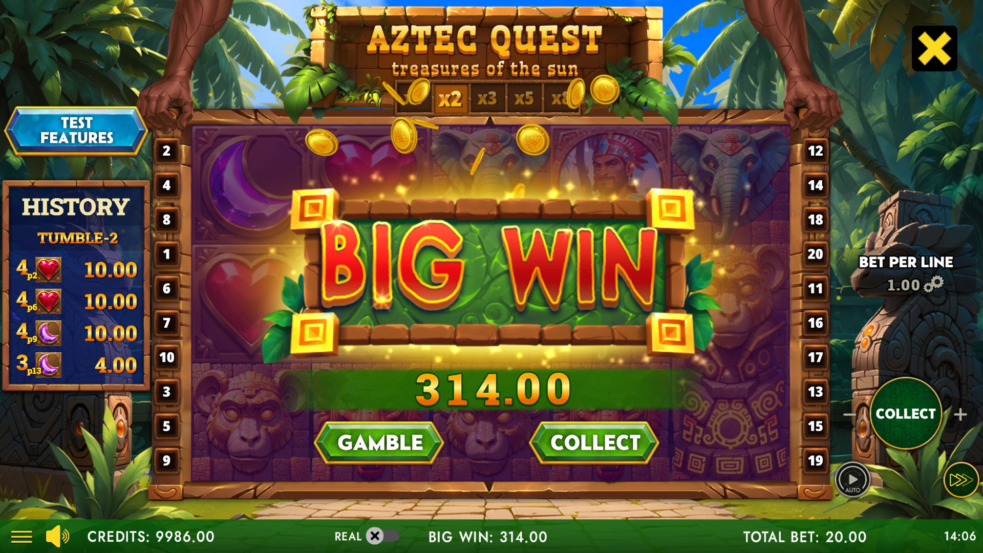 Big win animation with cascading golden symbols