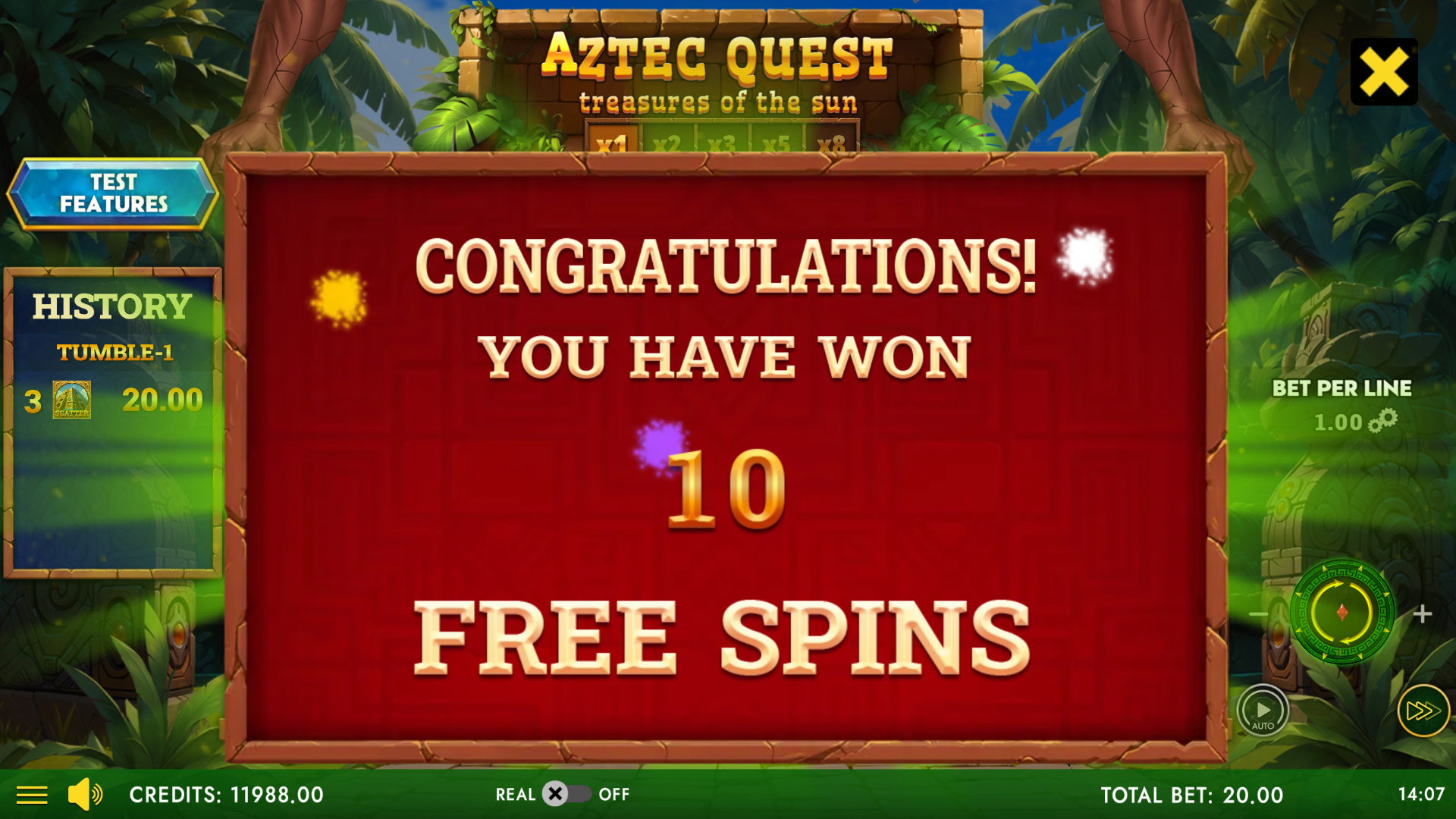 Free spins trigger with scatter symbols lighting up