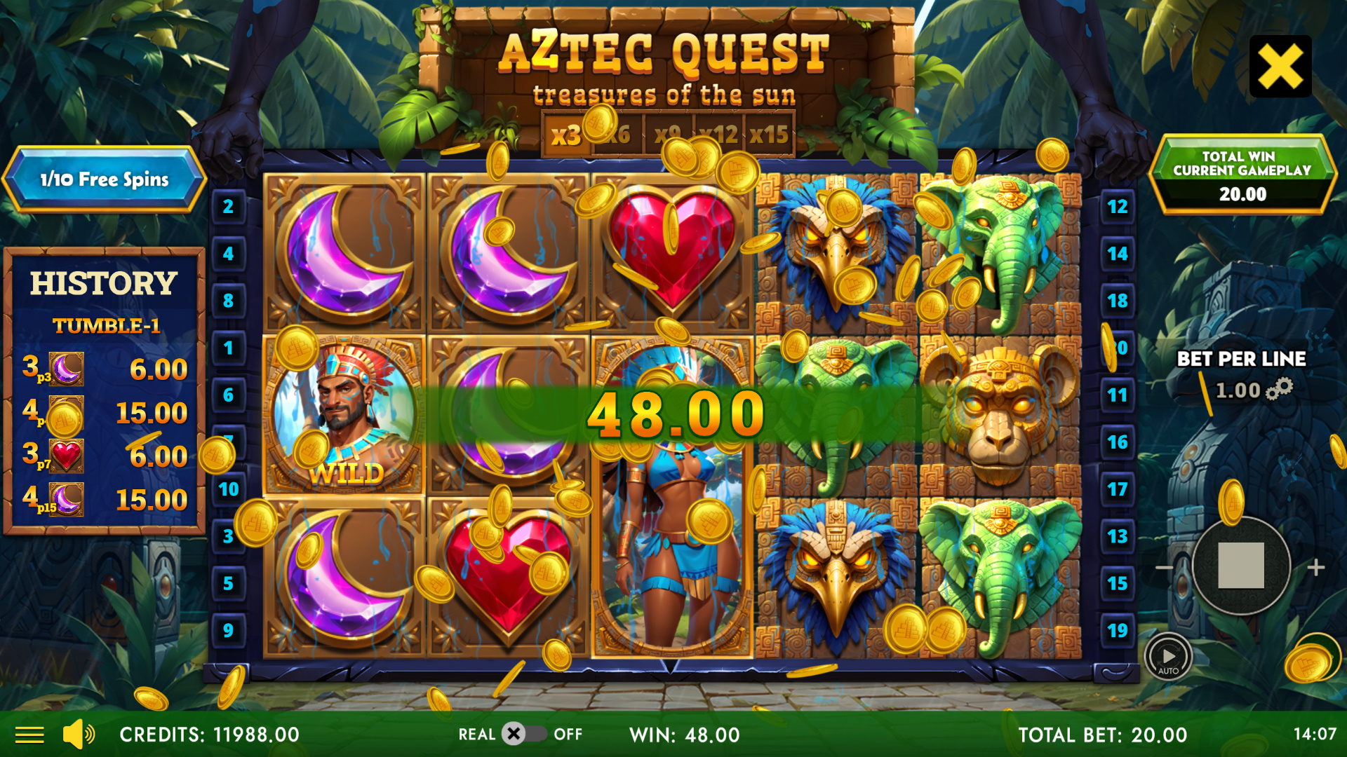 Free spins bonus round with progressive multiplier active