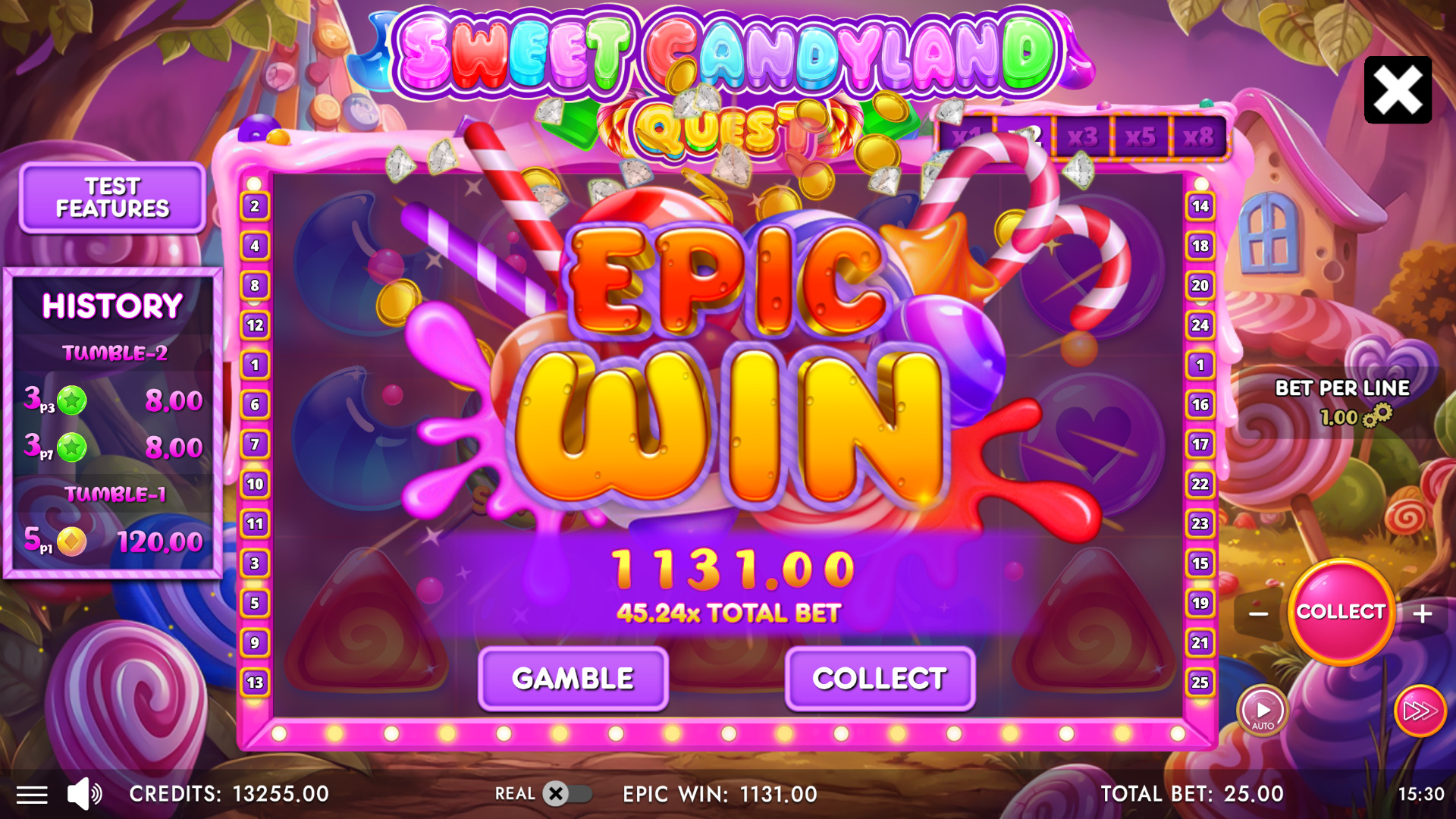 Sweet Candyland Quest tumbling reels