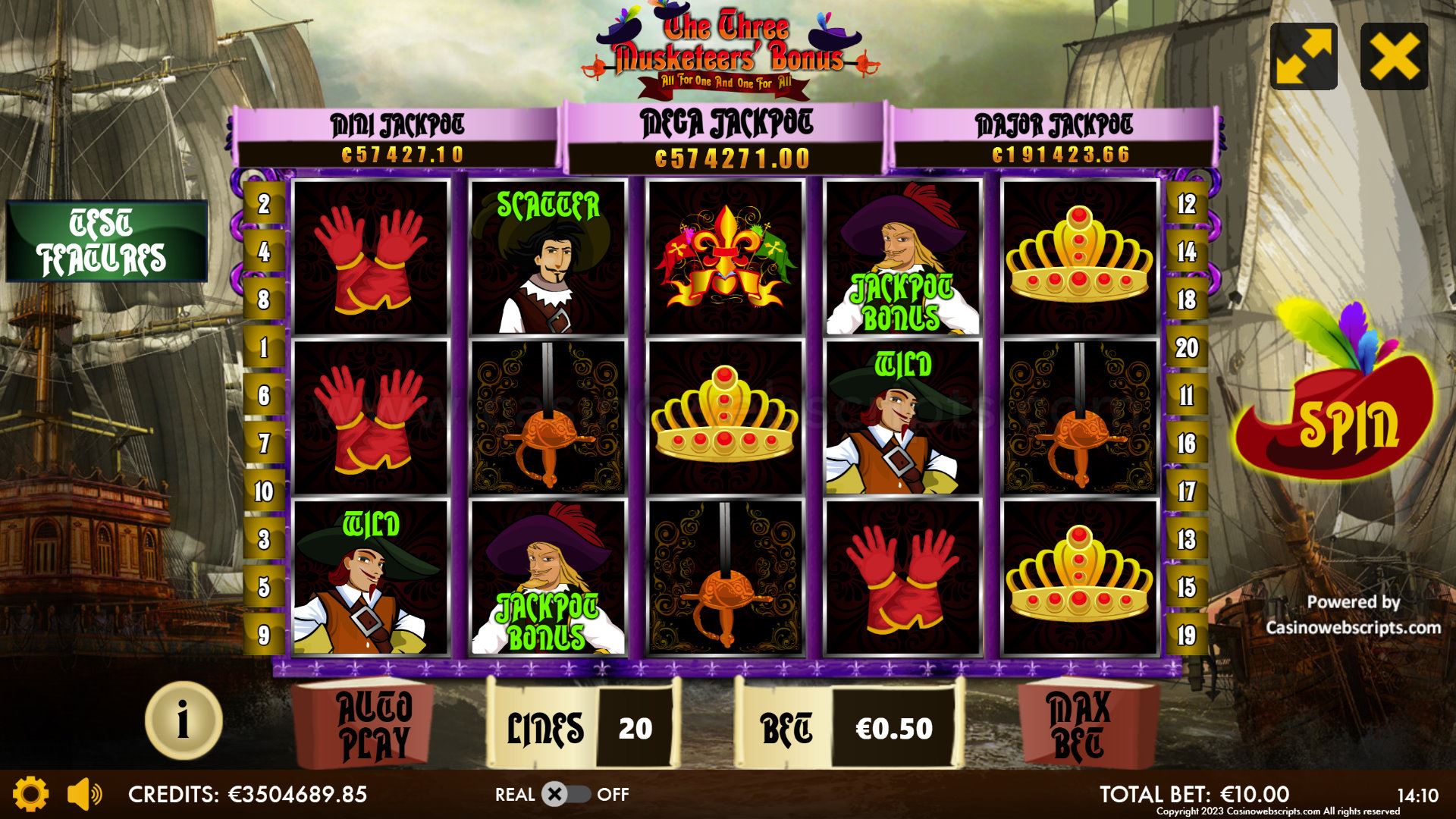 The Three Musketeers Bonus - All for One and One for All HTML5 Mobile and PC - Preview