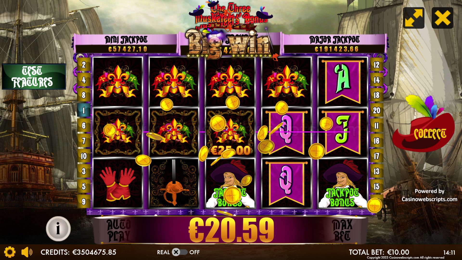The Three Musketeers Bonus - All for One and One for All HTML5 Mobile and PC - Preview