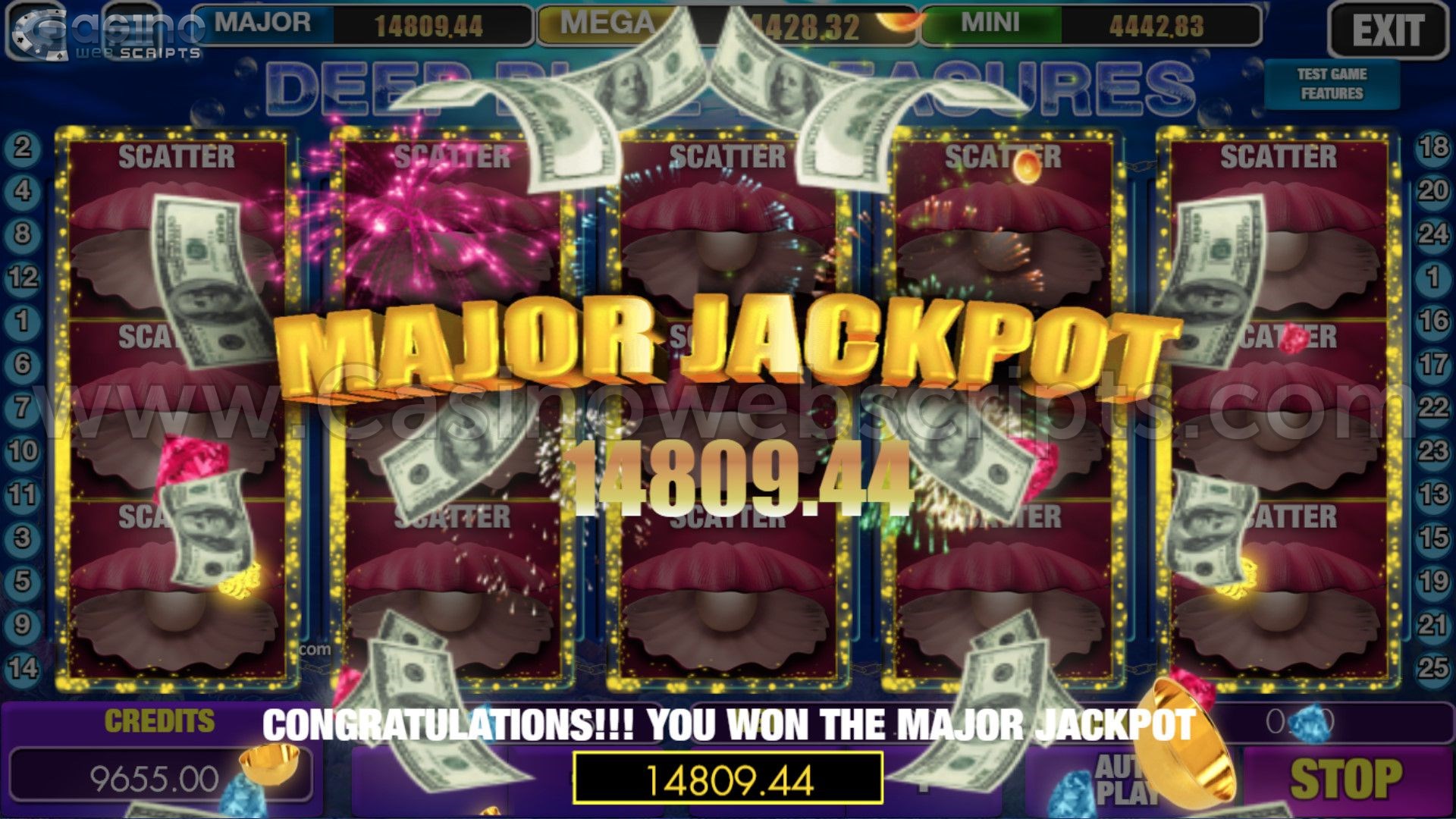 Deep Blue Treasures HTML5 Mobile and PC - Jackpot