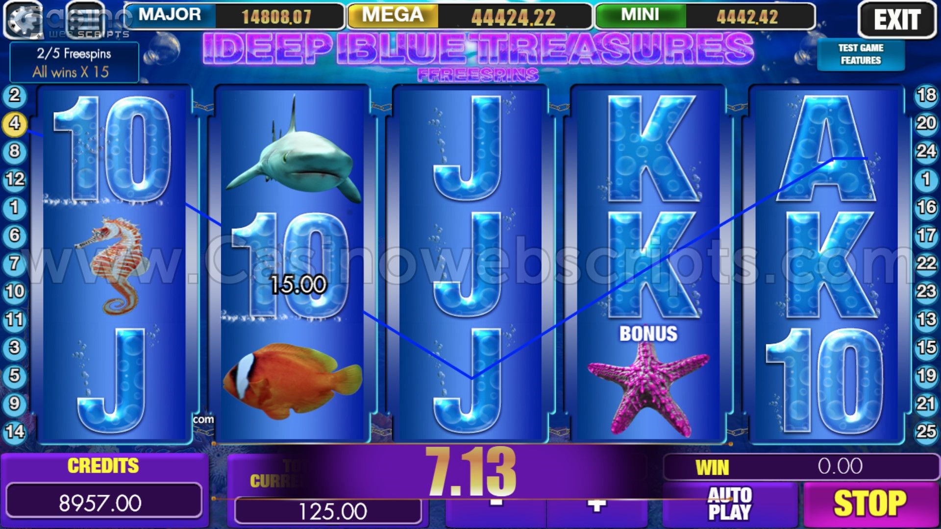 Deep Blue Treasures HTML5 Mobile and PC free spins