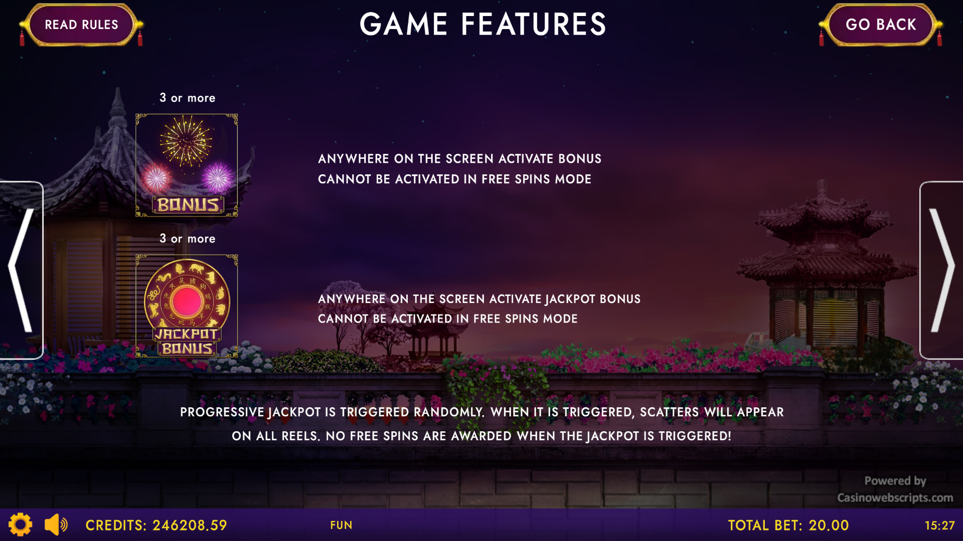 Chinese Lucky Year main game screen showing the 5-reel layout with Chinese New Year themed symbols