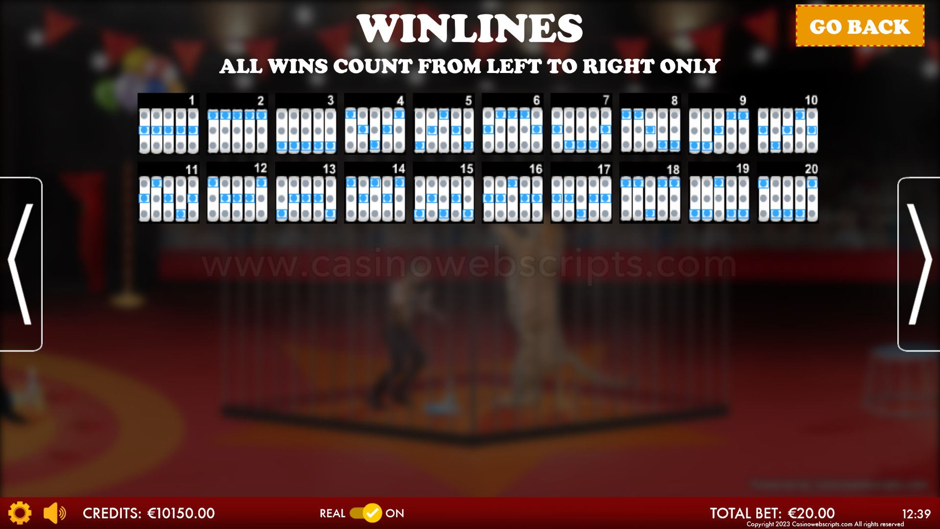 Circus of Fortune HTML5 Mobile and PC - Paylines