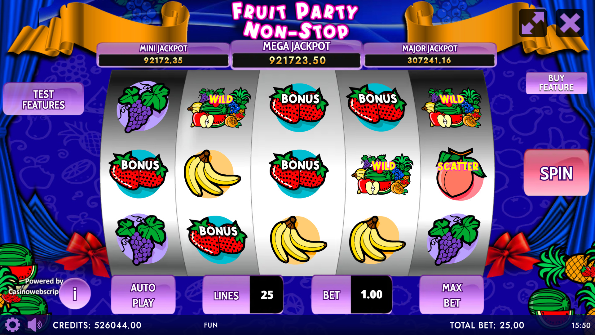 Fruit Party Non-Stop HTML5 Mobile and PC - Main Screen
