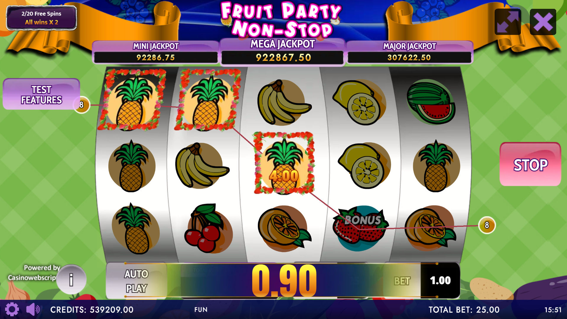 Fruit Party Non-Stop HTML5 Mobile and PC - Free Spins