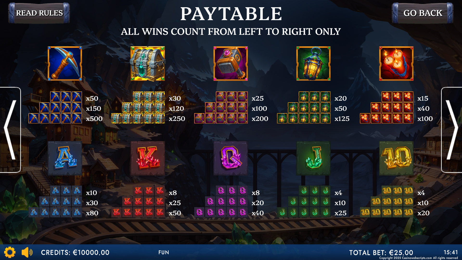 Lucky Miner - Wild Blasts - Paytable