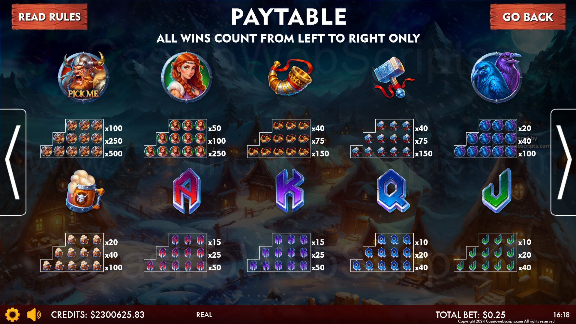 Rise Of The Vikings - Wild Treasures - Paytable
