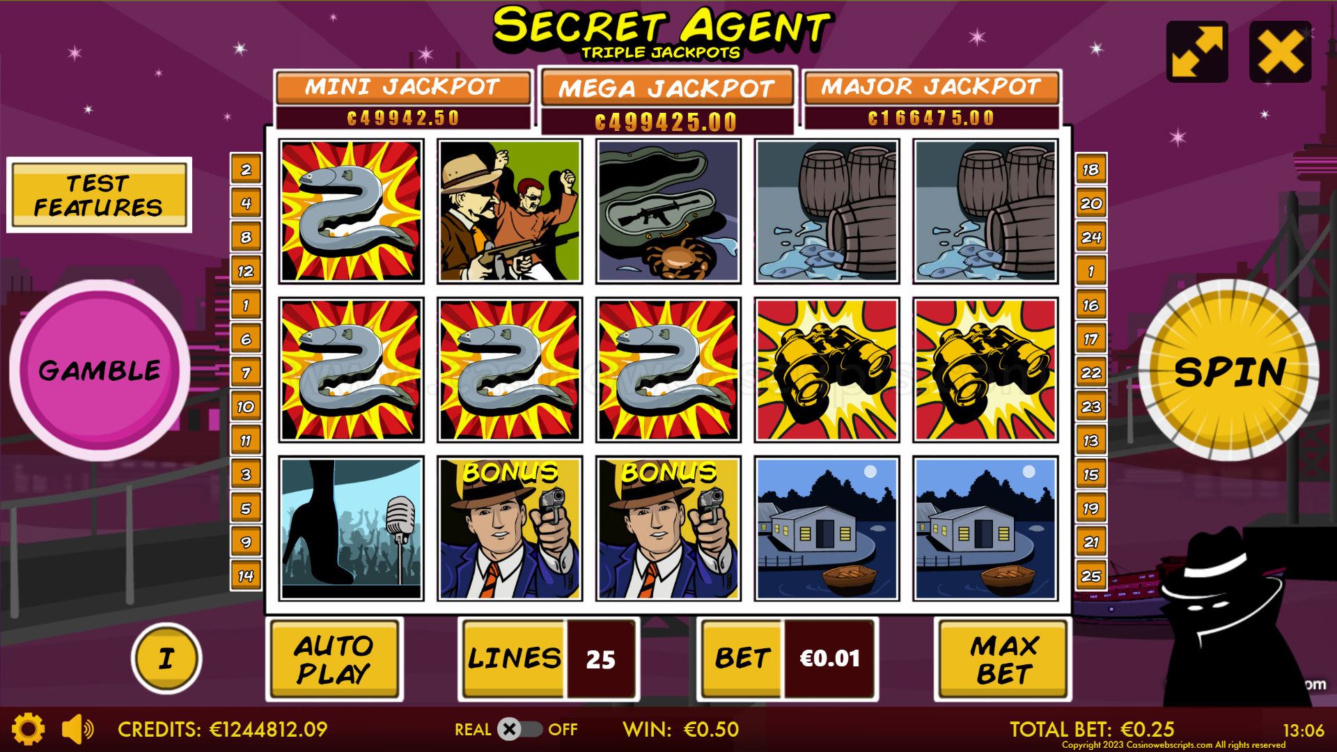 Secret Agent Triple Jackpot HTML5 Mobile and PC base game