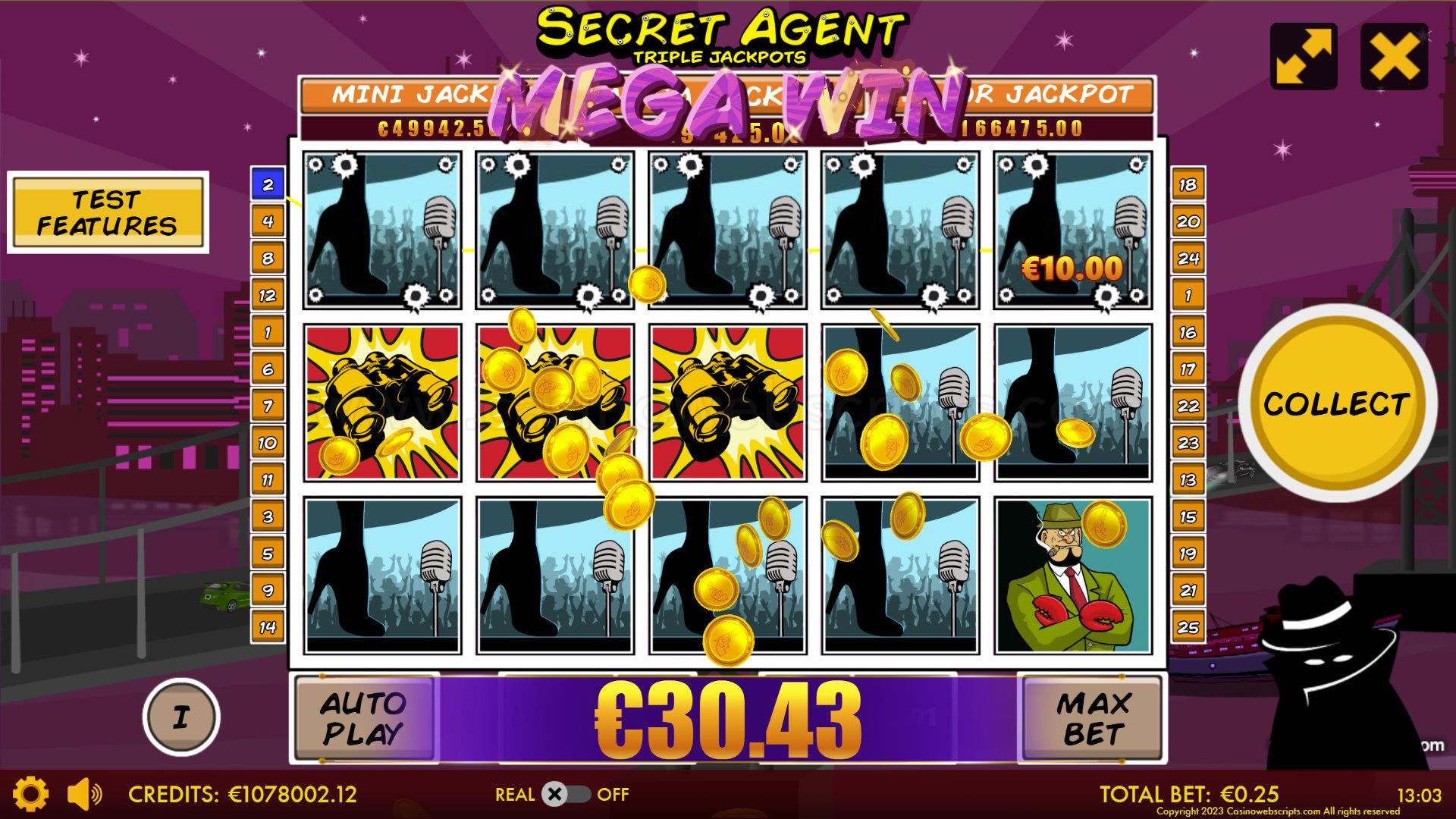 Secret Agent Triple Jackpot HTML5 Mobile and PC big win