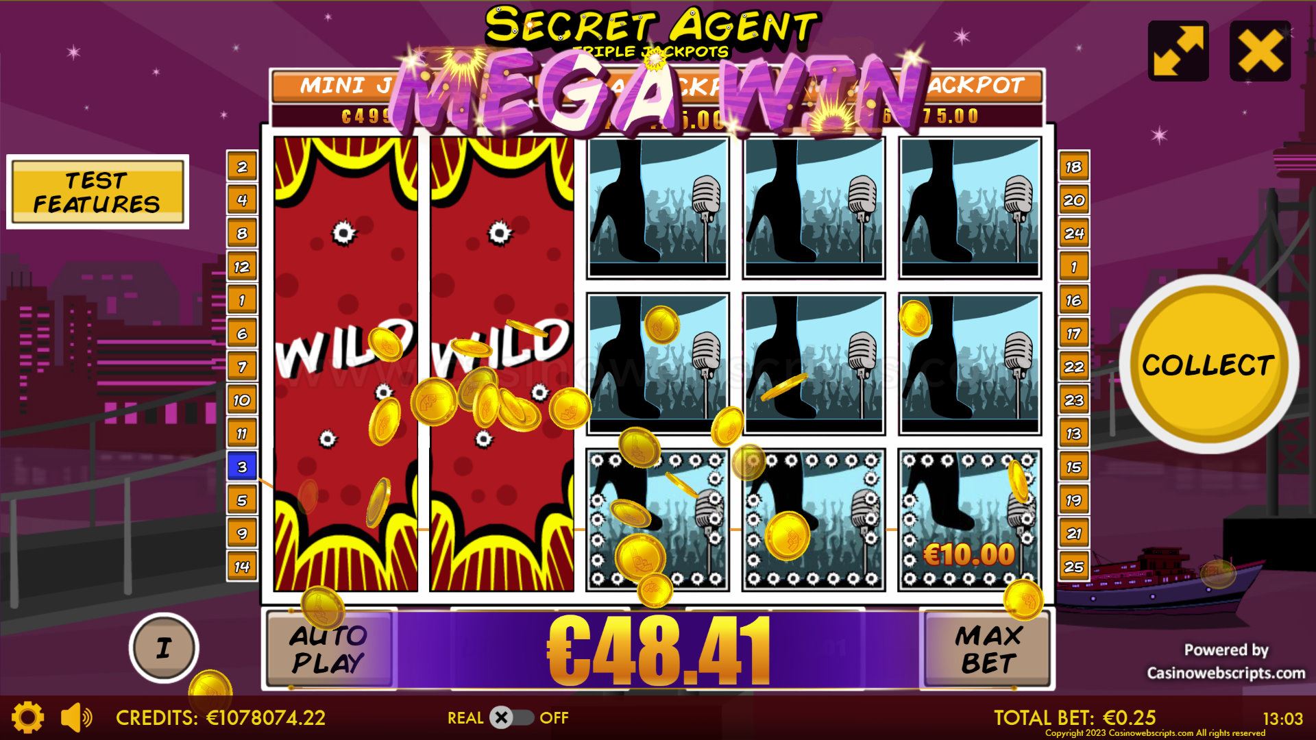 Secret Agent Triple Jackpot HTML5 Mobile and PC - Expanding Wild