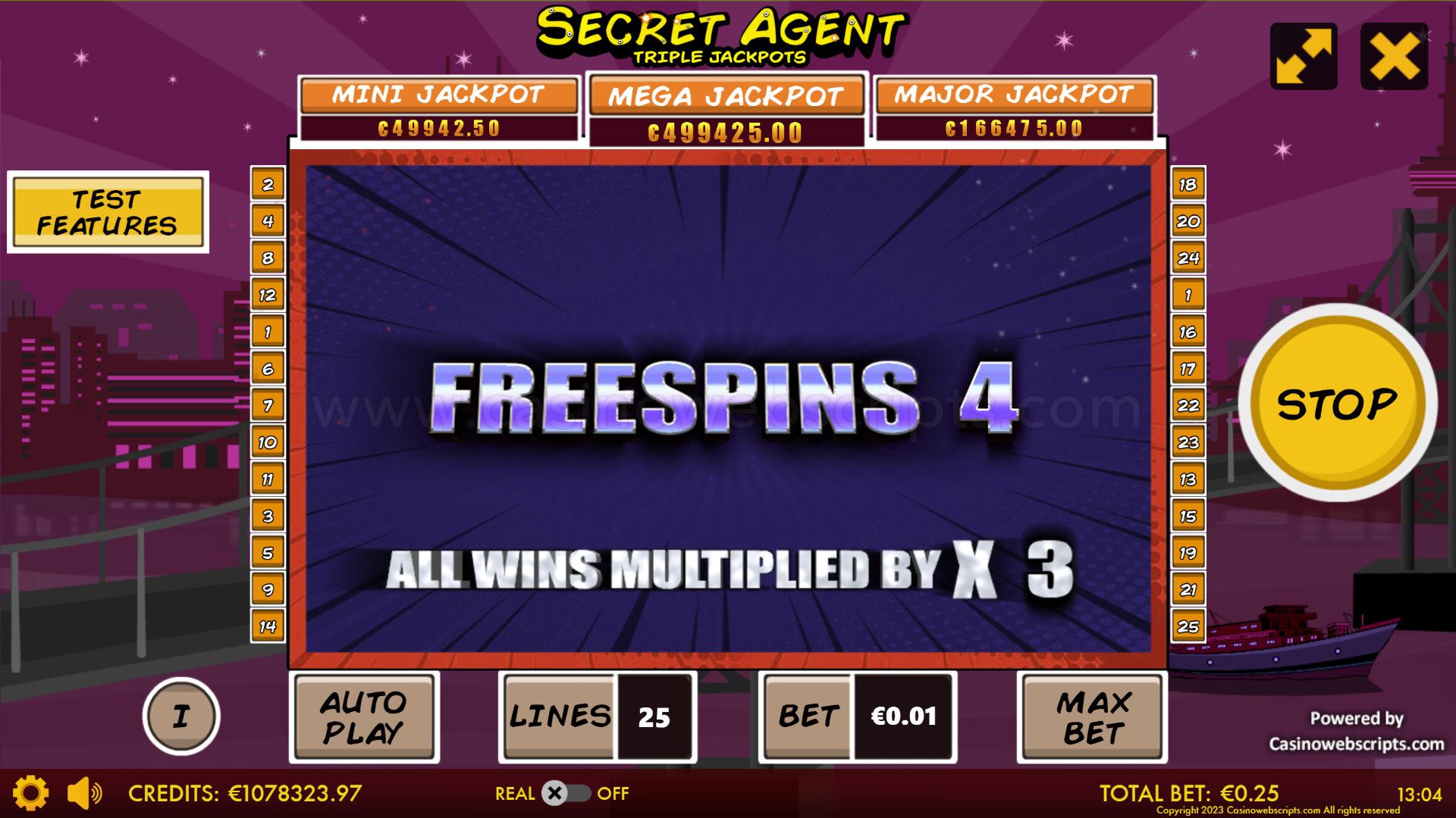 Secret Agent Triple Jackpot HTML5 Mobile and PC - FS Trigger