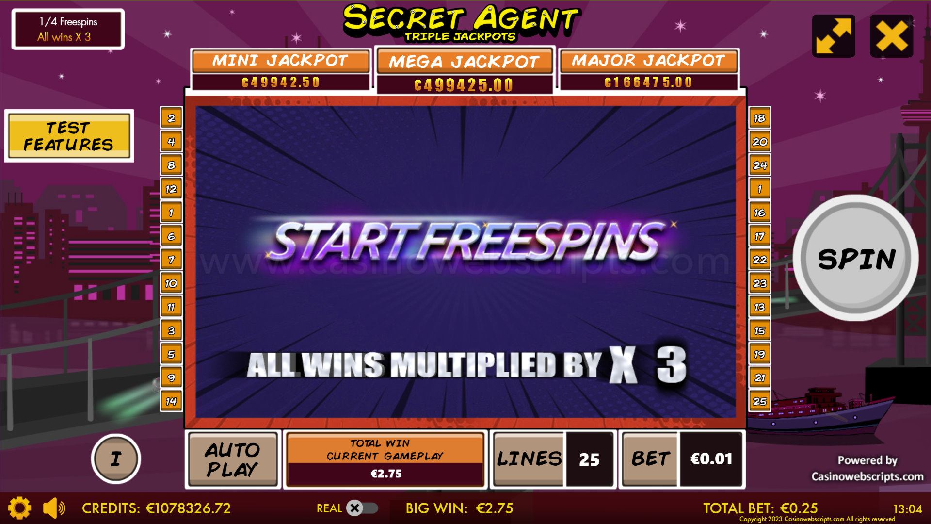 Secret Agent Triple Jackpot HTML5 Mobile and PC - FS Start