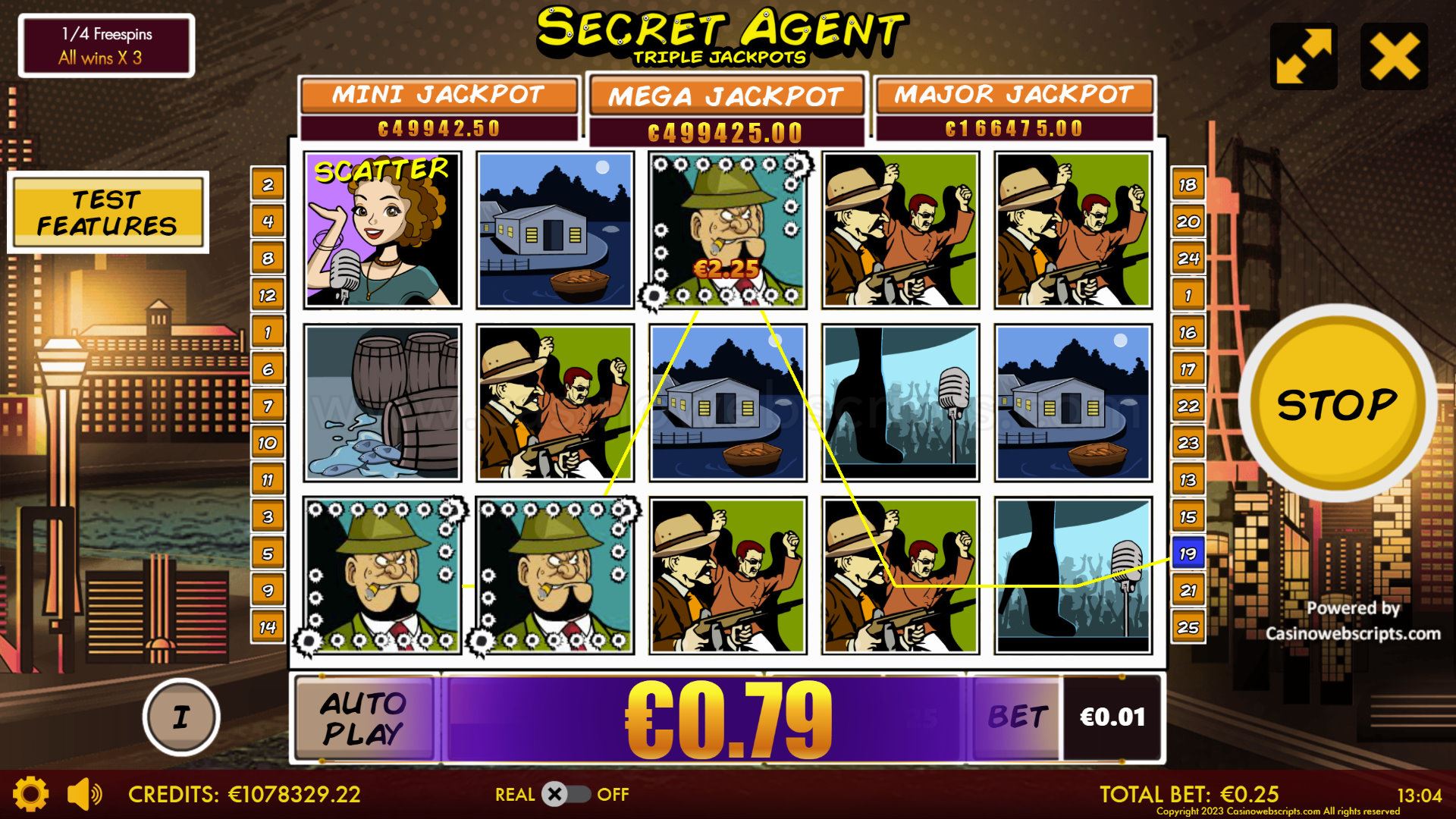 Secret Agent Triple Jackpot HTML5 Mobile and PC free spins