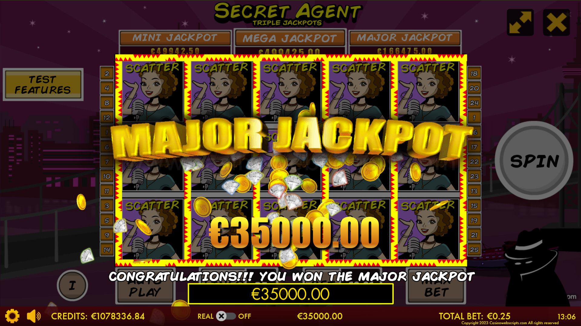 Secret Agent Triple Jackpot HTML5 Mobile and PC - Jackpot