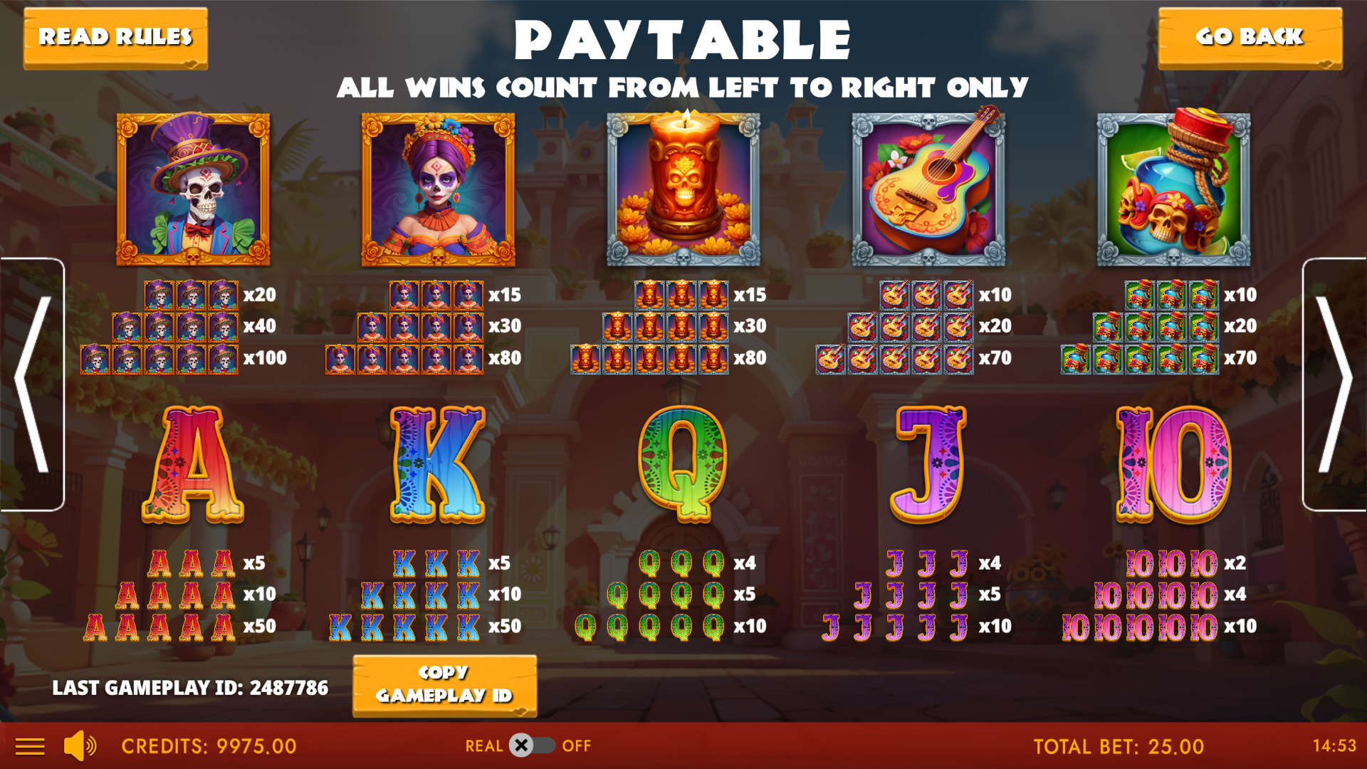 Skulls Wild Fiesta - Paytable
