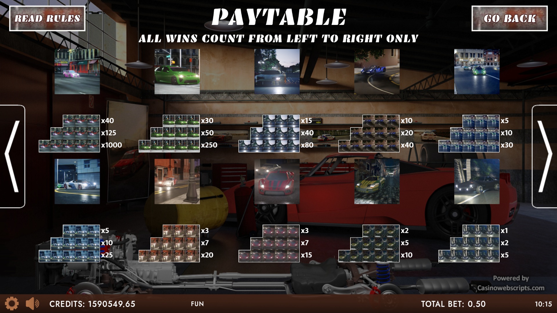Street Runners - The burnout HTML5 Mobile and PC - Paytable