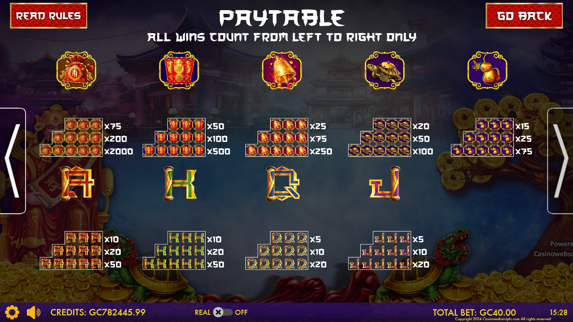 Caishen Divine Fortune - Golden Hold and Win  - Paytable