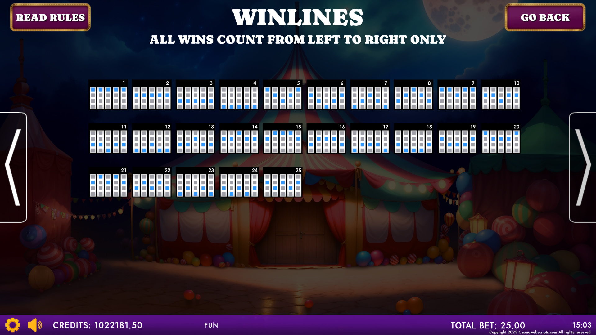 Circus - Wild Gala - Paylines