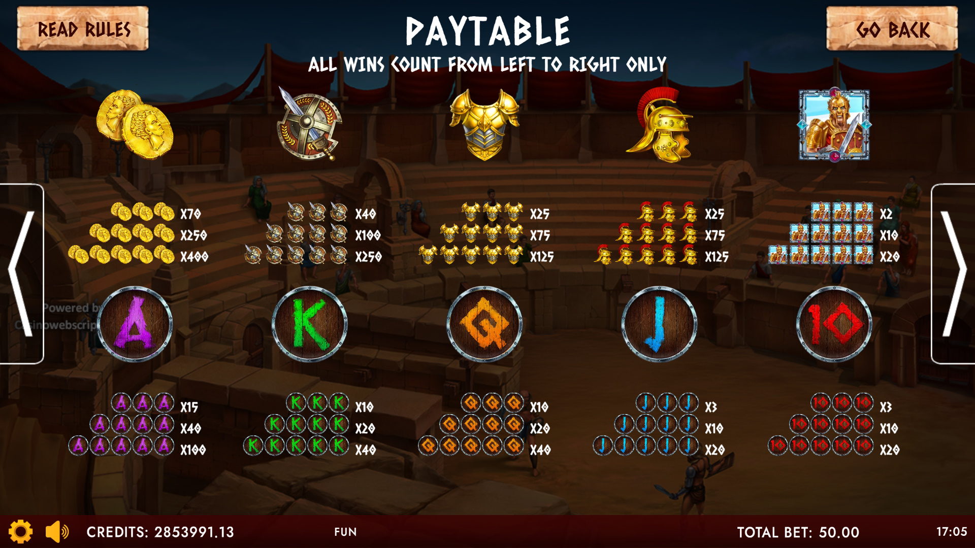 Colosseum - Glory of Rome - Paytable