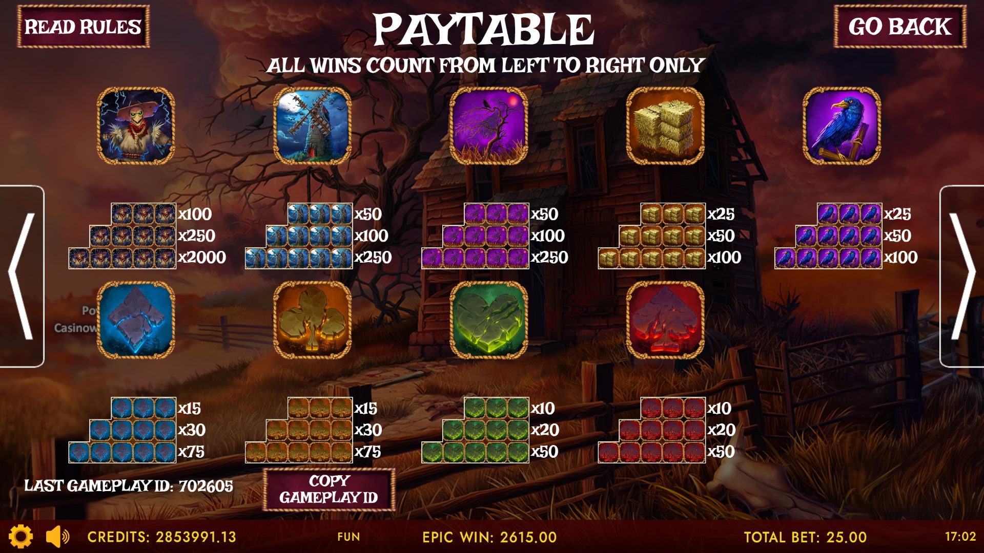 Haunted Haystacks - Spooky Hold and Win - Paytable