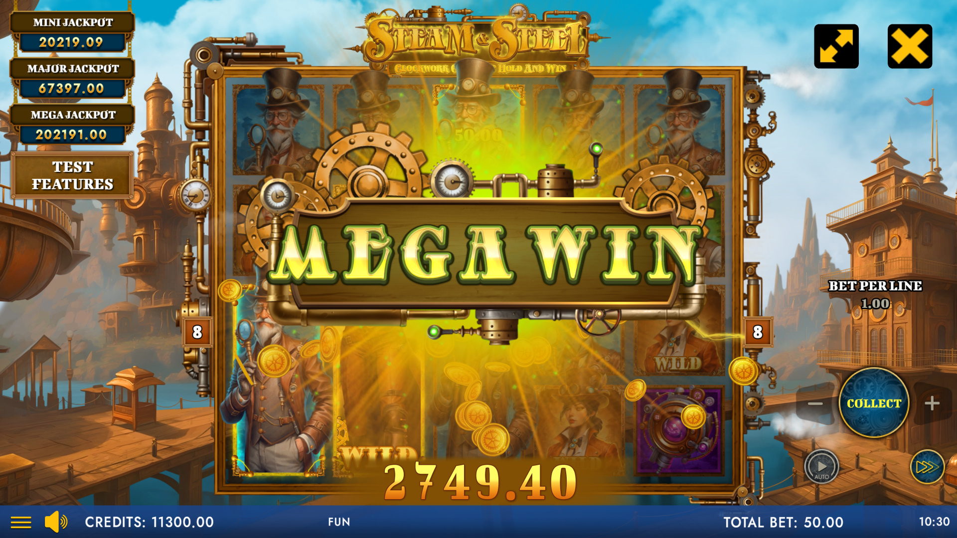 Steam And Steel mega win with overlapping wilds
