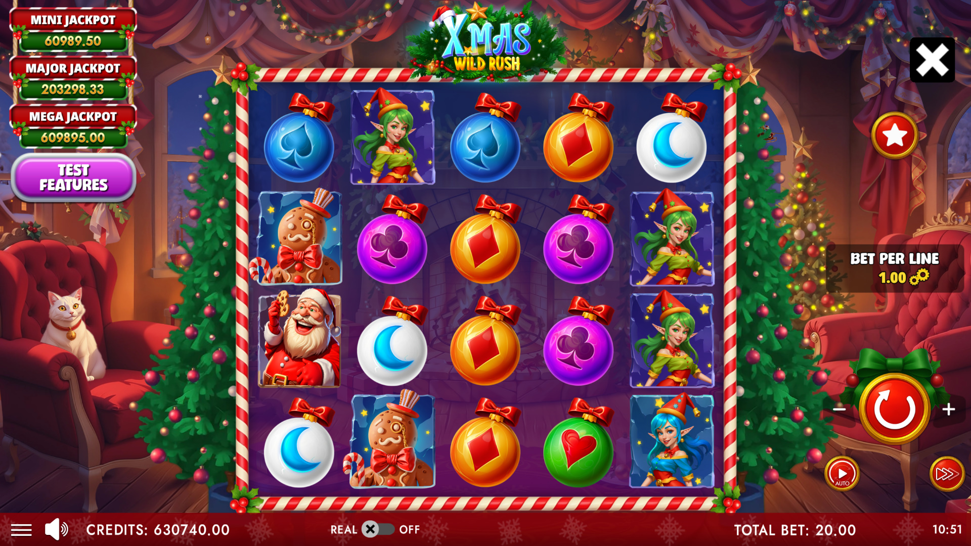 XMas Wild Rush main game screen with festive Christmas symbols