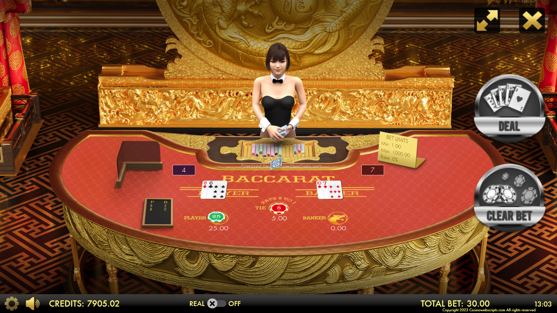 Baccarat 3D Dragon Edition result screen