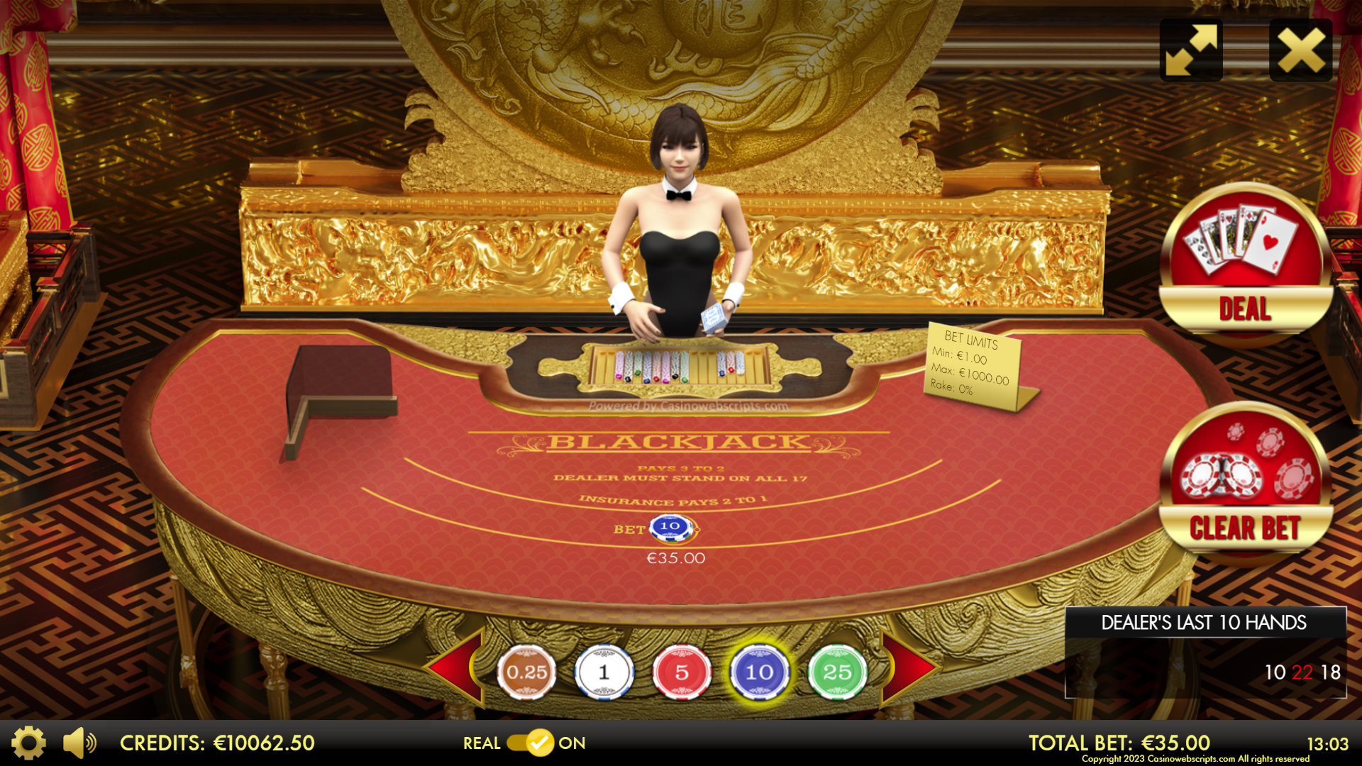 BlackJack-21 3D Dragon Edition 3D table view