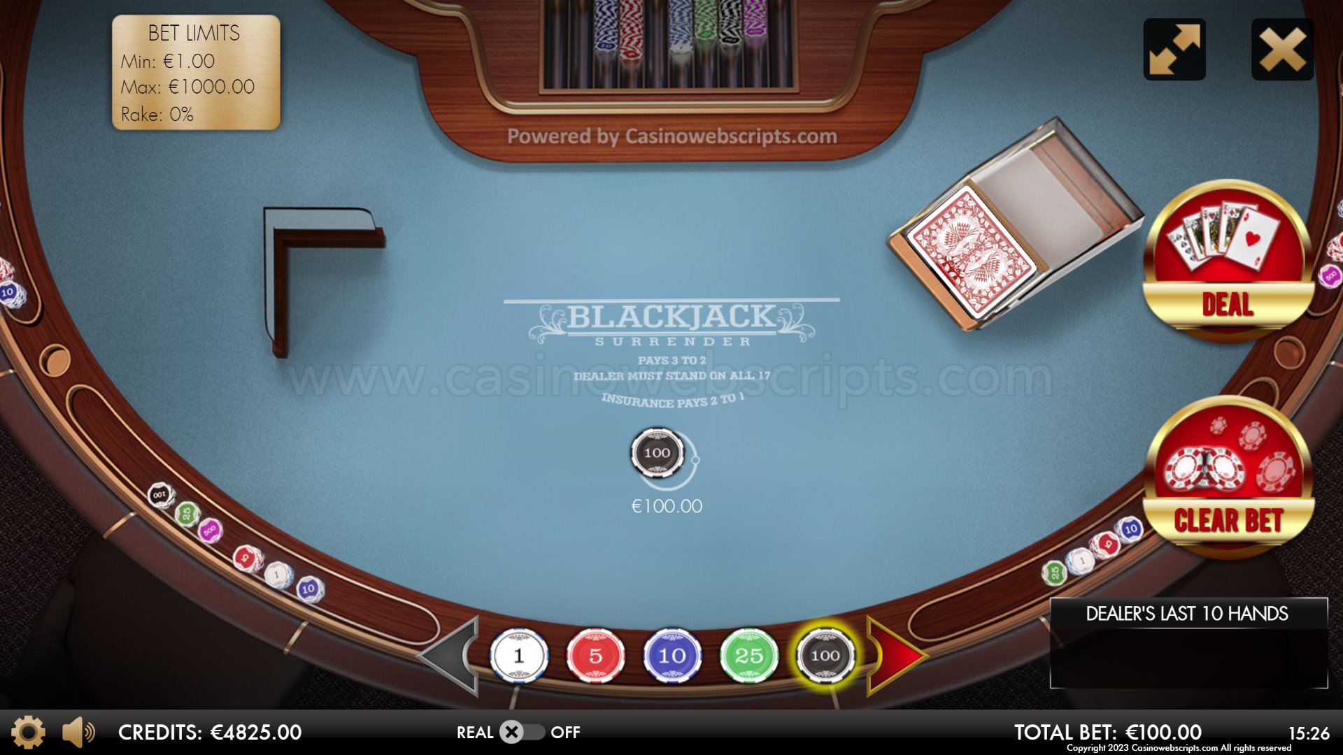Blackjack 21 Surrender Deluxe HTML5 Mobile and PC - Preview