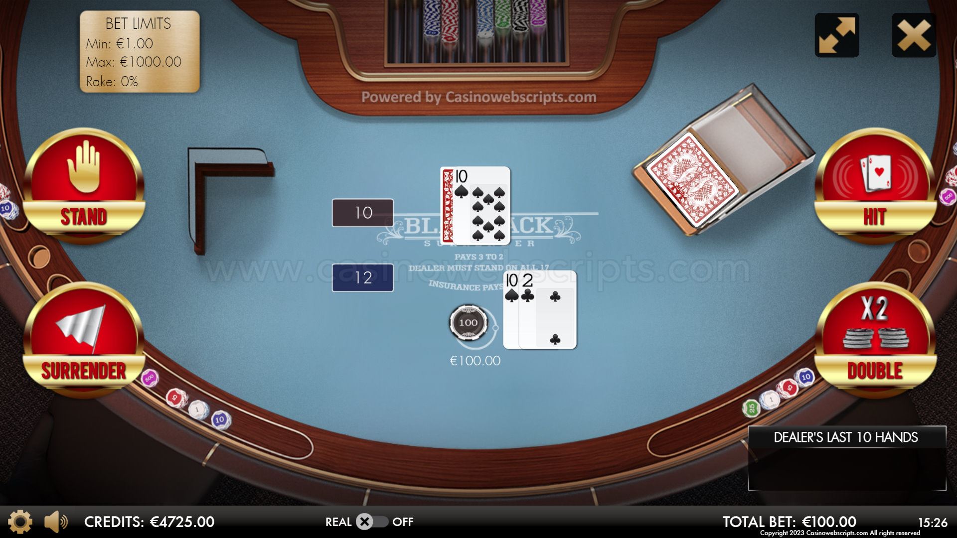 Blackjack 21 Surrender Deluxe HTML5 Mobile and PC - Preview