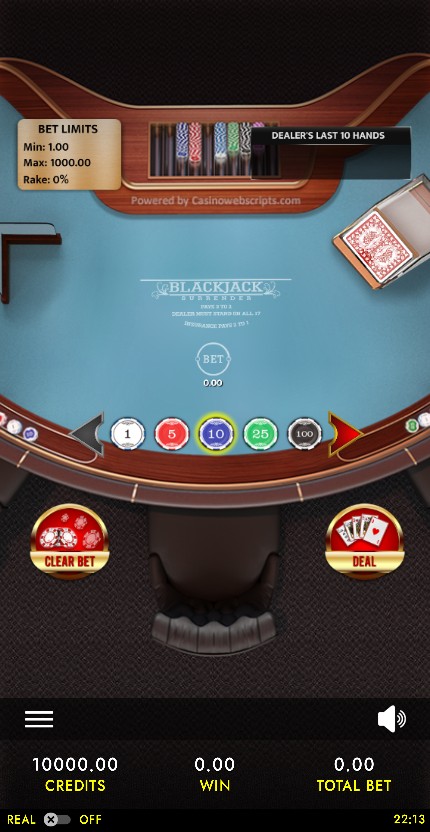 Blackjack 21 Surrender Deluxe HTML5 Mobile and PC — portrait