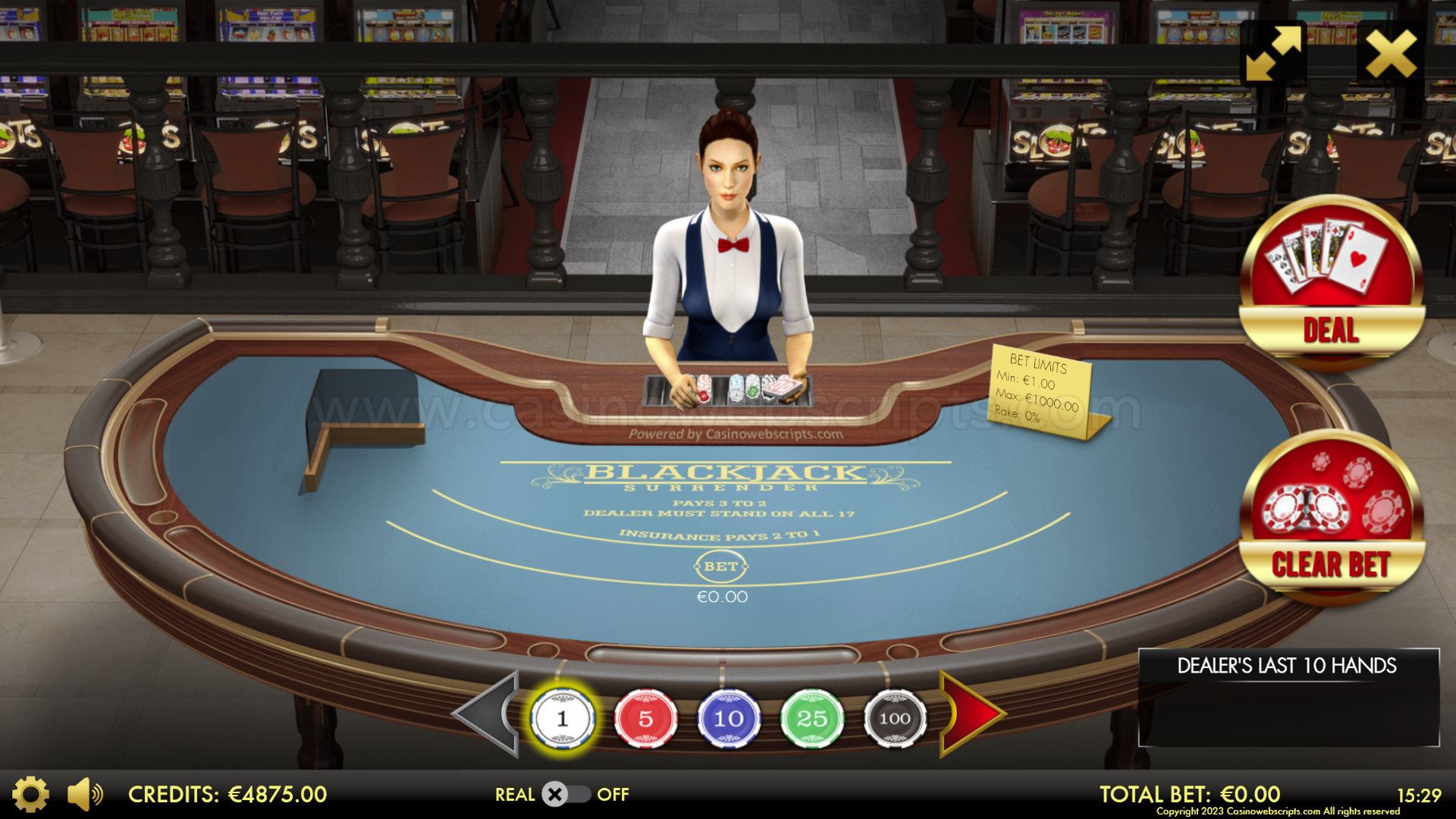 Blackjack 21 Surrender 3D Dealer Deluxe HTML5 Mobile and PC - Preview
