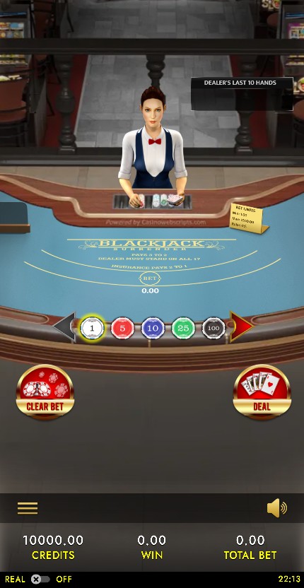 Blackjack 21 Surrender 3D Dealer Deluxe HTML5 Mobile and PC — portrait
