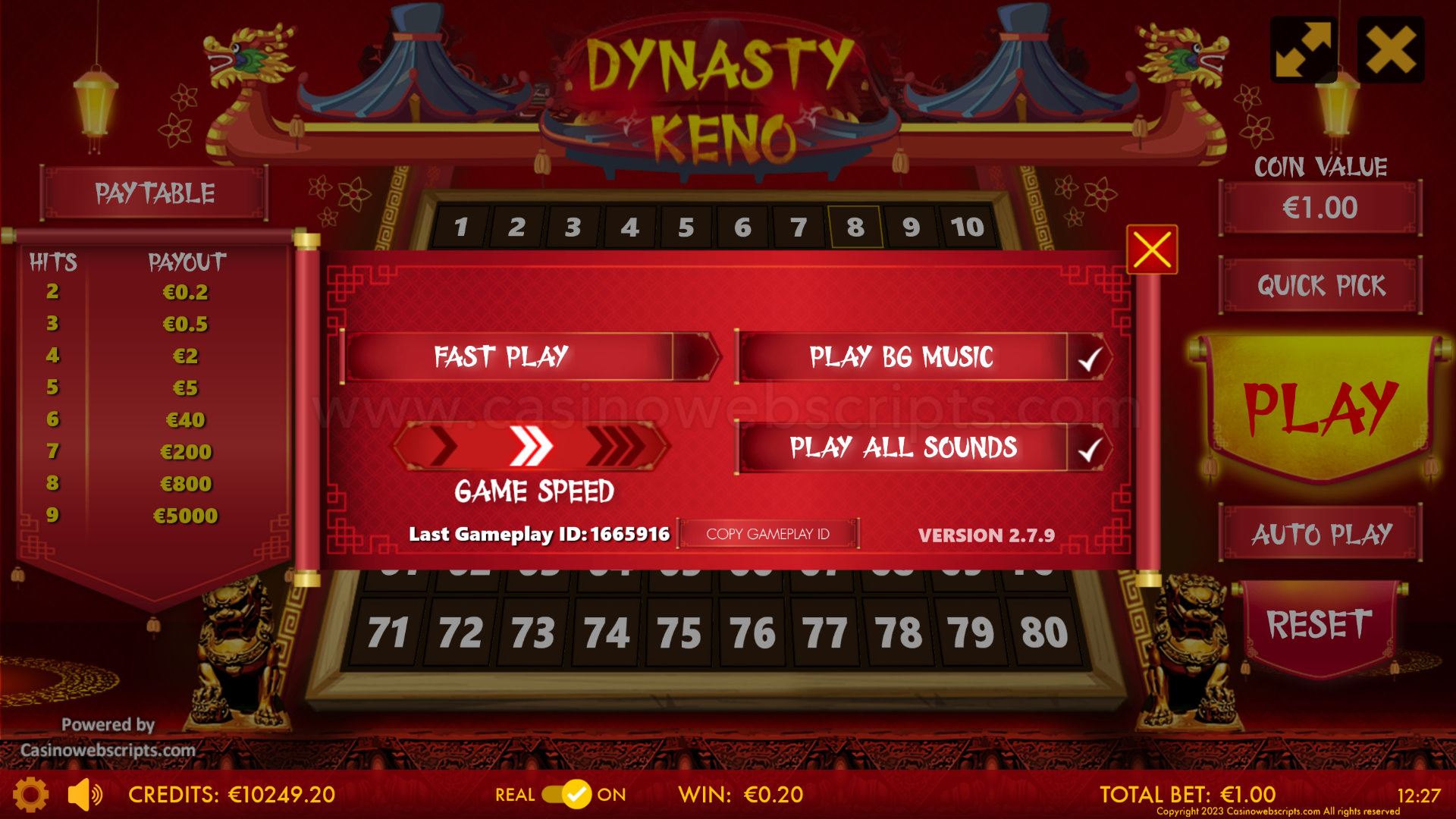 Dynasty Keno 80 Mobile and PC - Preview