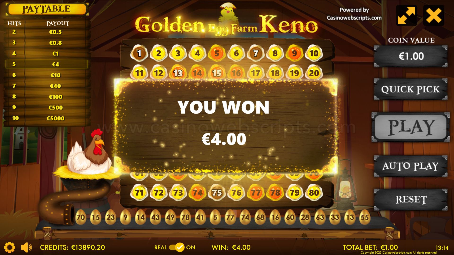 Golden Egg Farm Keno 80 Mobile and PC - Preview