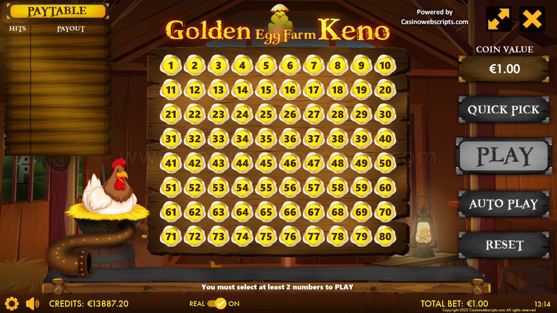 Golden Egg Farm Keno 80 Mobile and PC - Preview